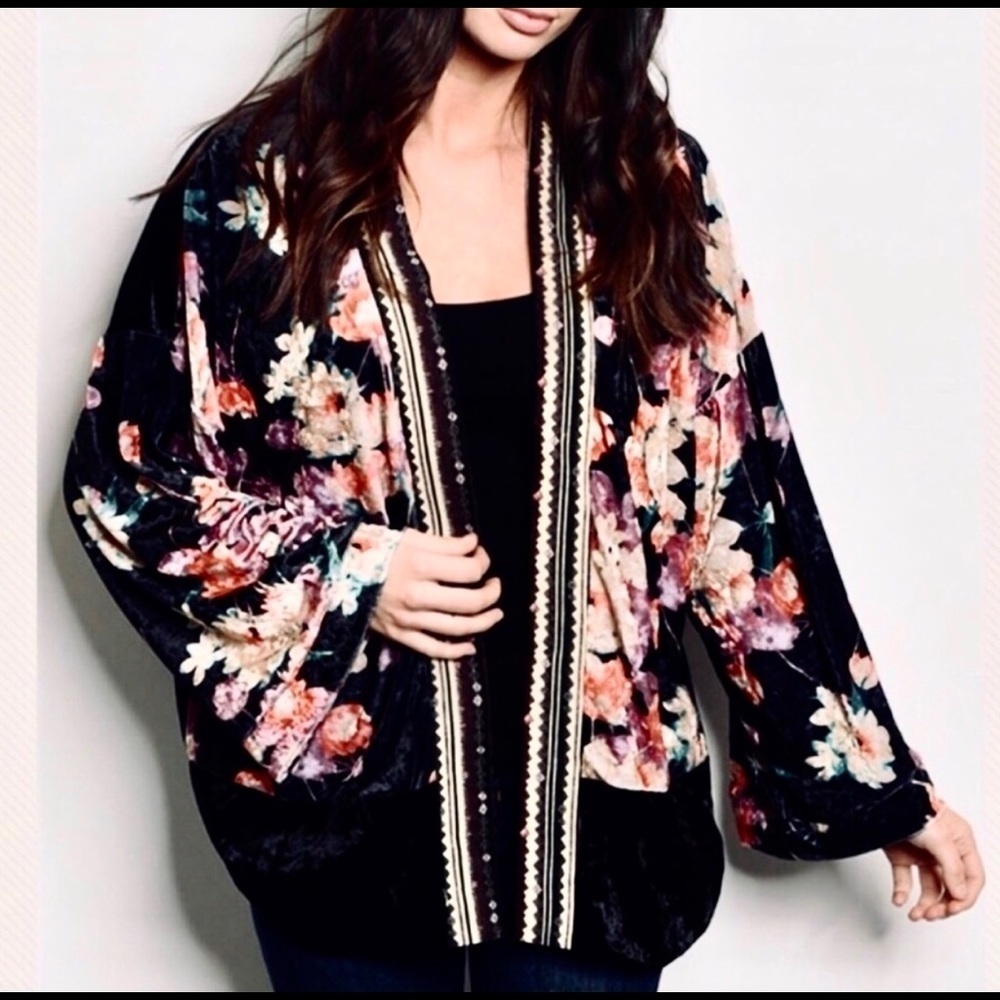 Calliope velvet boho floral kimono cardigan